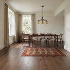 Room view: the rug on the floor of a furnished room, shown at its real size