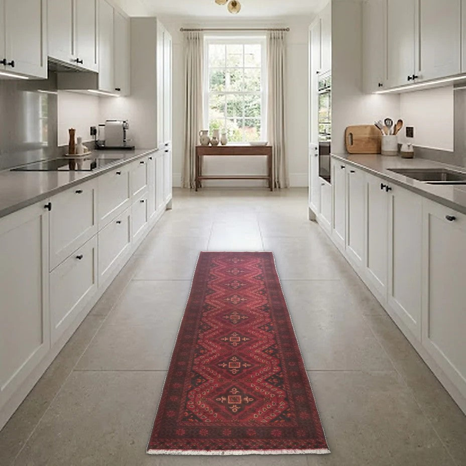 Room view: the rug on the floor of a furnished room, shown at its real size