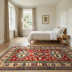 Room view: the rug on the floor of a furnished room, shown at its real size