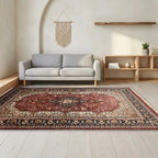 Room view: the rug on the floor of a furnished room, shown at its real size