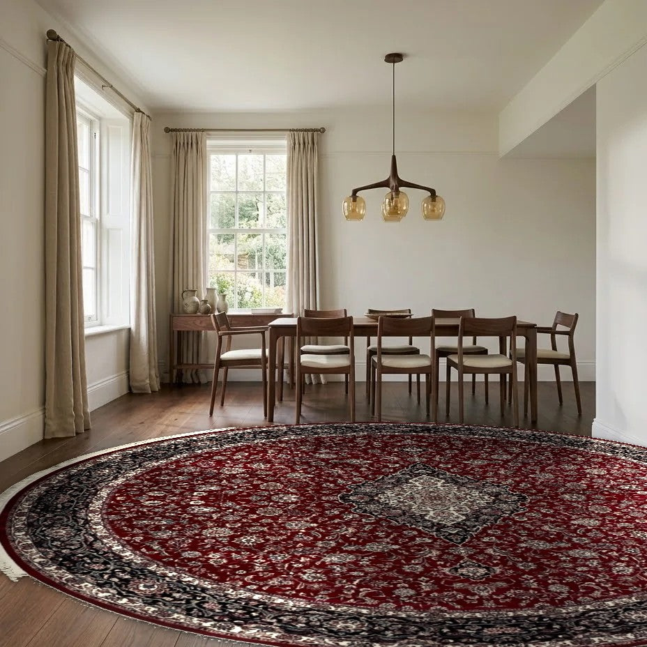 Room view: the rug on the floor of a furnished room, shown at its real size