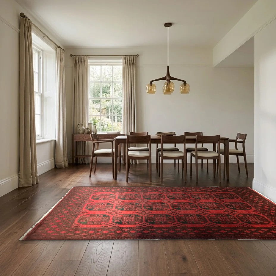 Room view: the rug on the floor of a furnished room, shown at its real size