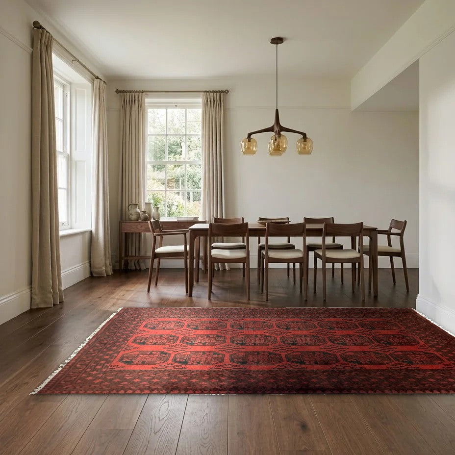 Room view: the rug on the floor of a furnished room, shown at its real size