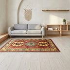 Room view: the rug on the floor of a furnished room, shown at its real size