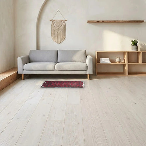 Room view: the rug on the floor of a furnished room, shown at its real size