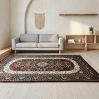 Room view: the rug on the floor of a furnished room, shown at its real size