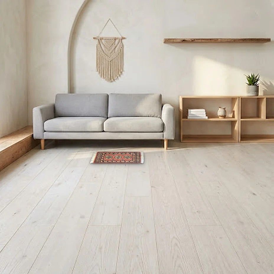Room view: the rug on the floor of a furnished room, shown at its real size