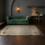 Room view: the rug on the floor of a furnished room, shown at its real size