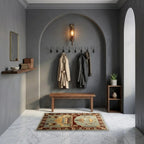 Room view: the rug on the floor of a furnished room, shown at its real size