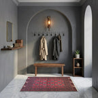 Room view: the rug on the floor of a furnished room, shown at its real size