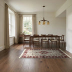 Room view: the rug on the floor of a furnished room, shown at its real size
