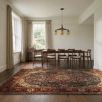 Room view: the rug on the floor of a furnished room, shown at its real size
