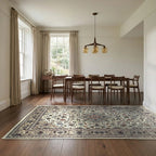 Room view: the rug on the floor of a furnished room, shown at its real size