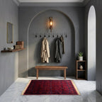 Room view: the rug on the floor of a furnished room, shown at its real size