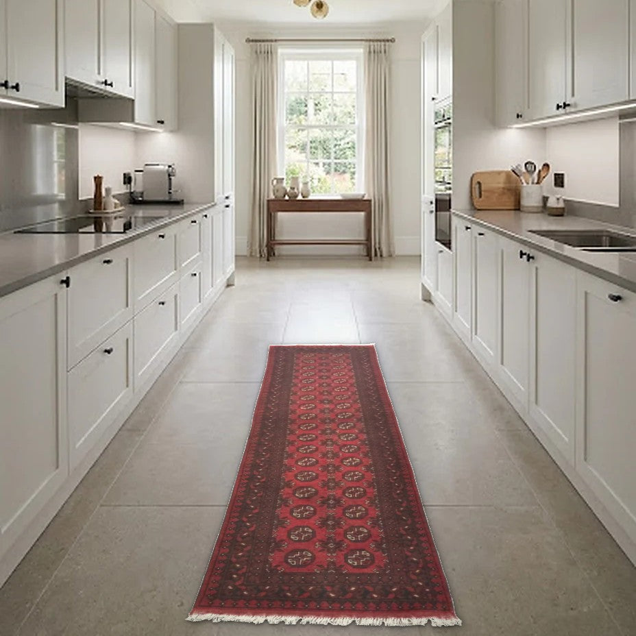 Room view: the rug on the floor of a furnished room, shown at its real size