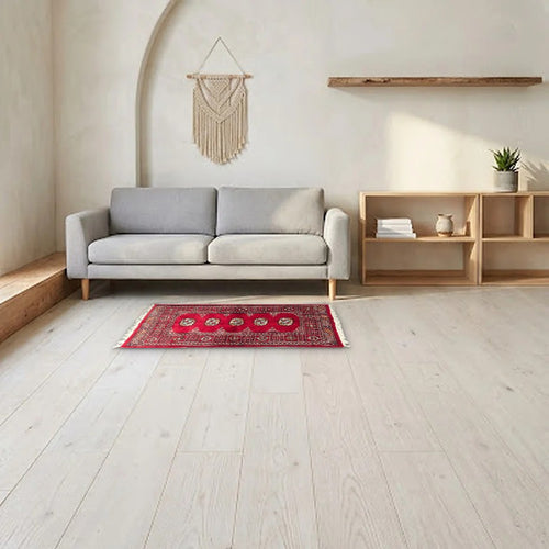 Room view: the rug on the floor of a furnished room, shown at its real size