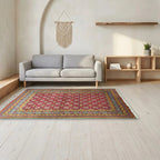 Room view: the rug on the floor of a furnished room, shown at its real size