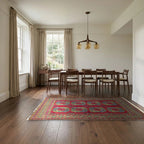 Room view: the rug on the floor of a furnished room, shown at its real size