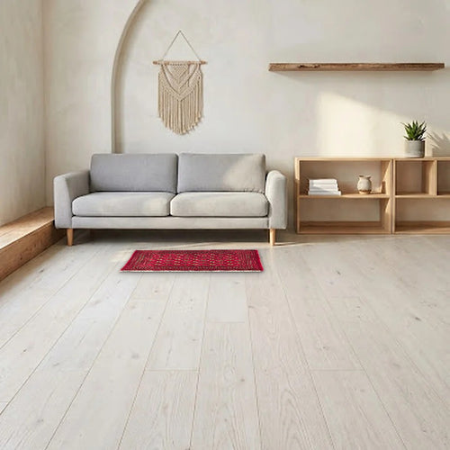 Room view: the rug on the floor of a furnished room, shown at its real size
