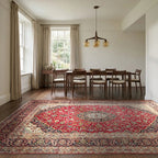 Room view: the rug on the floor of a furnished room, shown at its real size