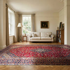 Room view: the rug on the floor of a furnished room, shown at its real size
