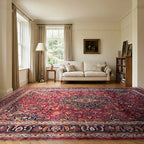 Room view: the rug on the floor of a furnished room, shown at its real size