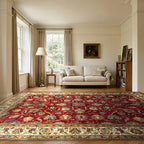 Room view: the rug on the floor of a furnished room, shown at its real size
