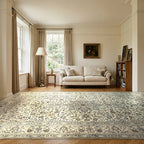 Room view: the rug on the floor of a furnished room, shown at its real size