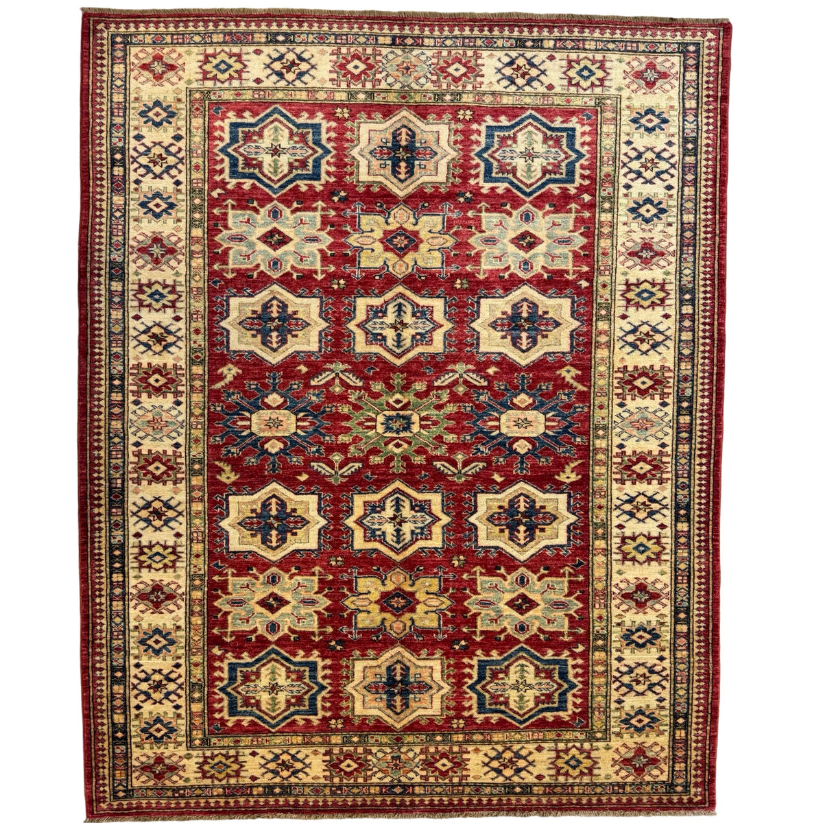 223 x 182 cm Hand Knotted Afghan Kazak Wool Rug