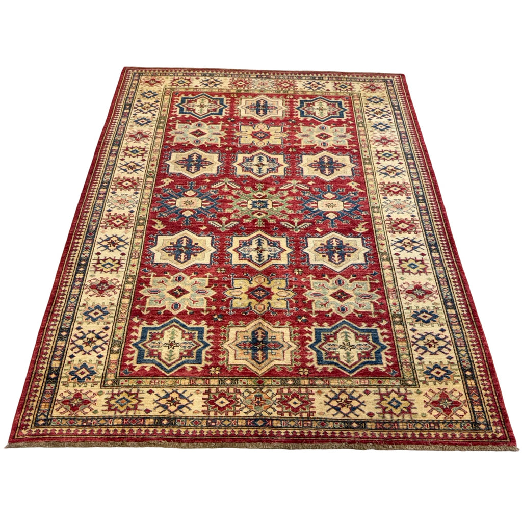223 x 182 cm Hand Knotted Afghan Kazak Wool Rug