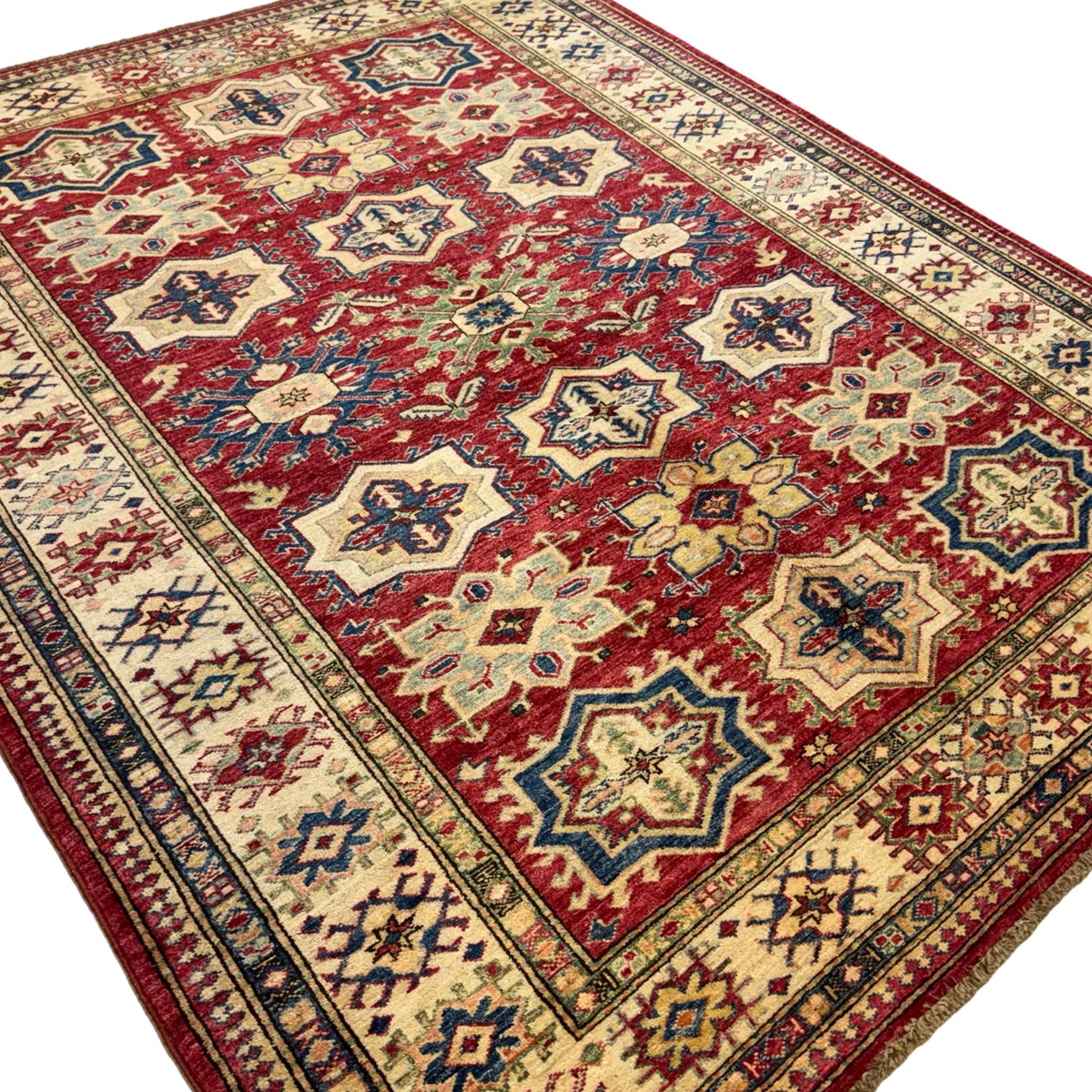 223 x 182 cm Hand Knotted Afghan Kazak Wool Rug