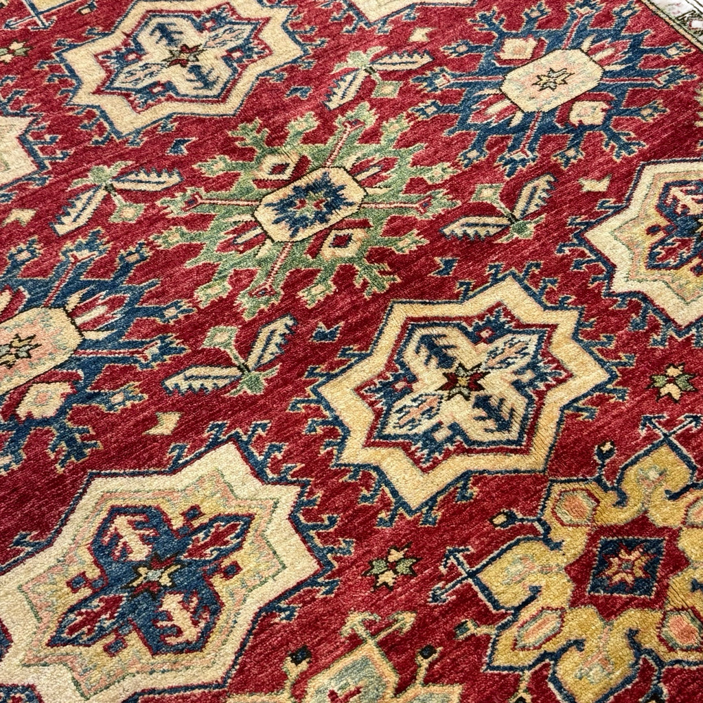 223 x 182 cm Hand Knotted Afghan Kazak Wool Rug