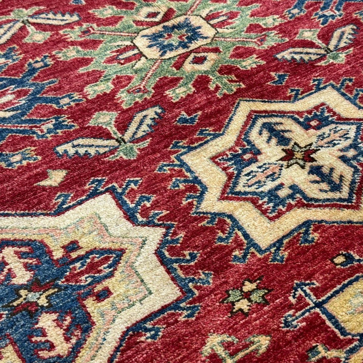 223 x 182 cm Hand Knotted Afghan Kazak Wool Rug