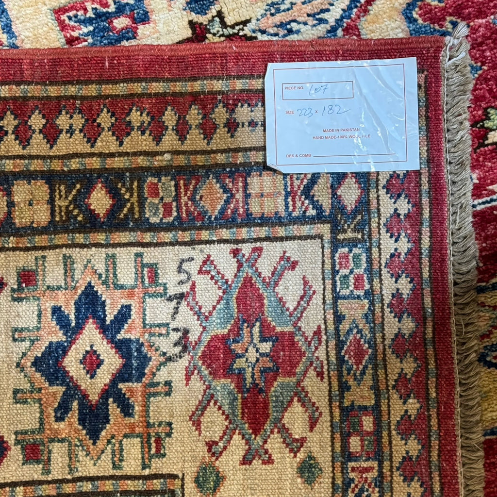 223 x 182 cm Hand Knotted Afghan Kazak Wool Rug