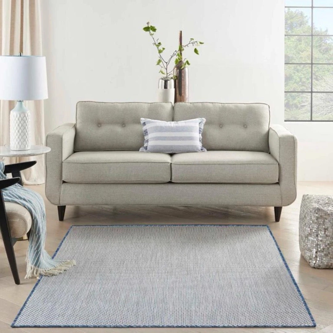 213 x 152 cm Navy & Ivory Mini Diamond Pattern Indoor/Outdoor Rug