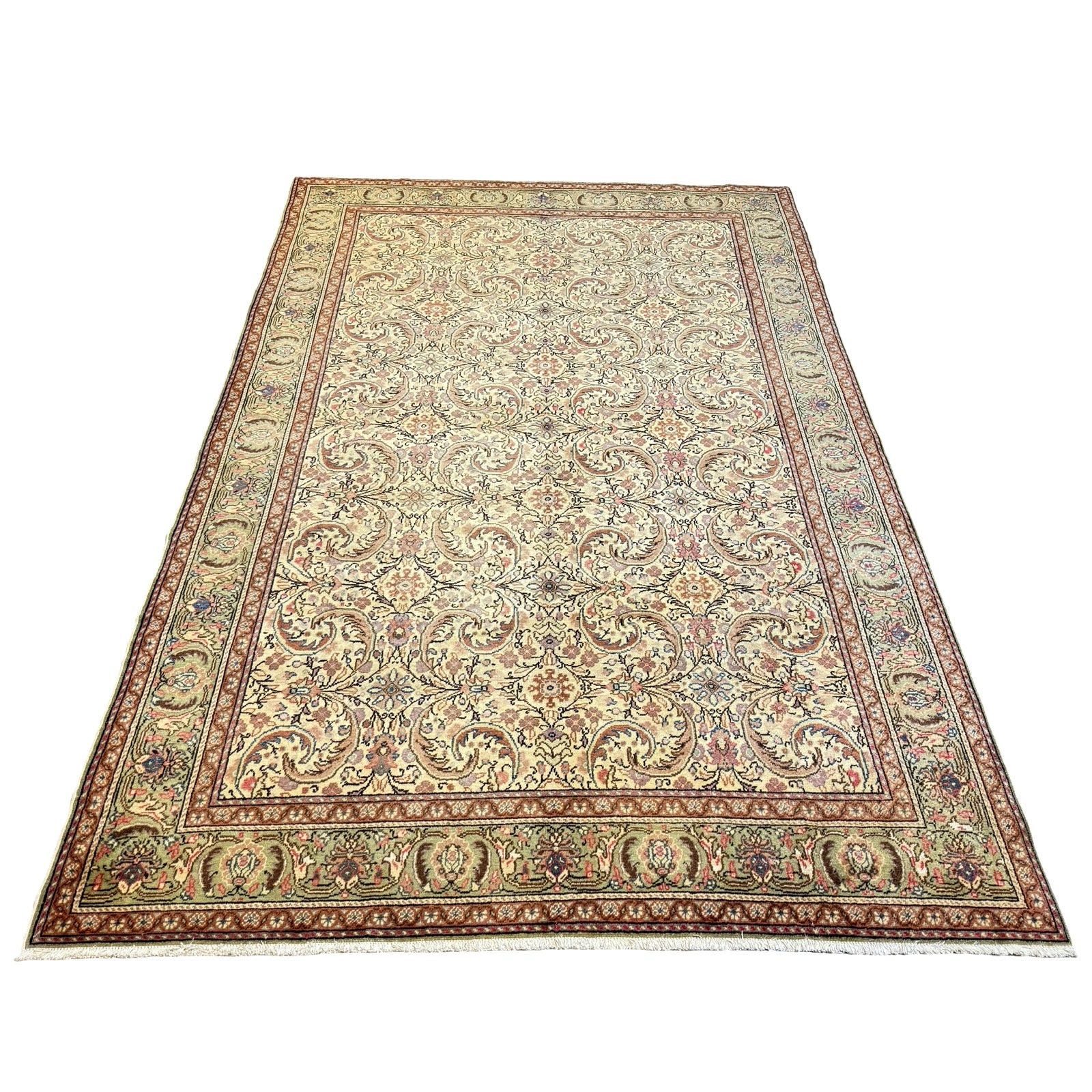 289 x 198 cm Hand-Knotted Turkish Vintage Oushak Wool Rug