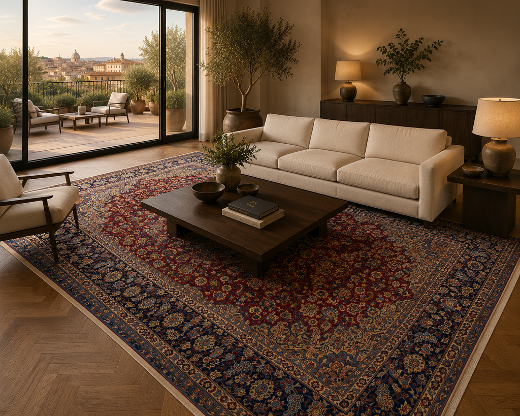 398 x 298 cm Hand-Knotted Mashad Persian Wool Rug