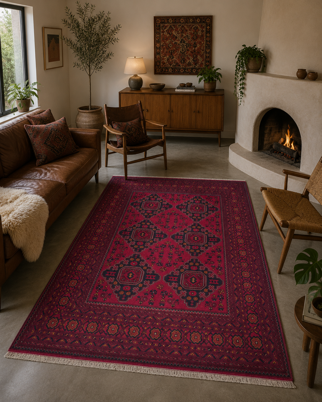 197 x 153 cm Hand-Knotted Afghan Turkmen Rug