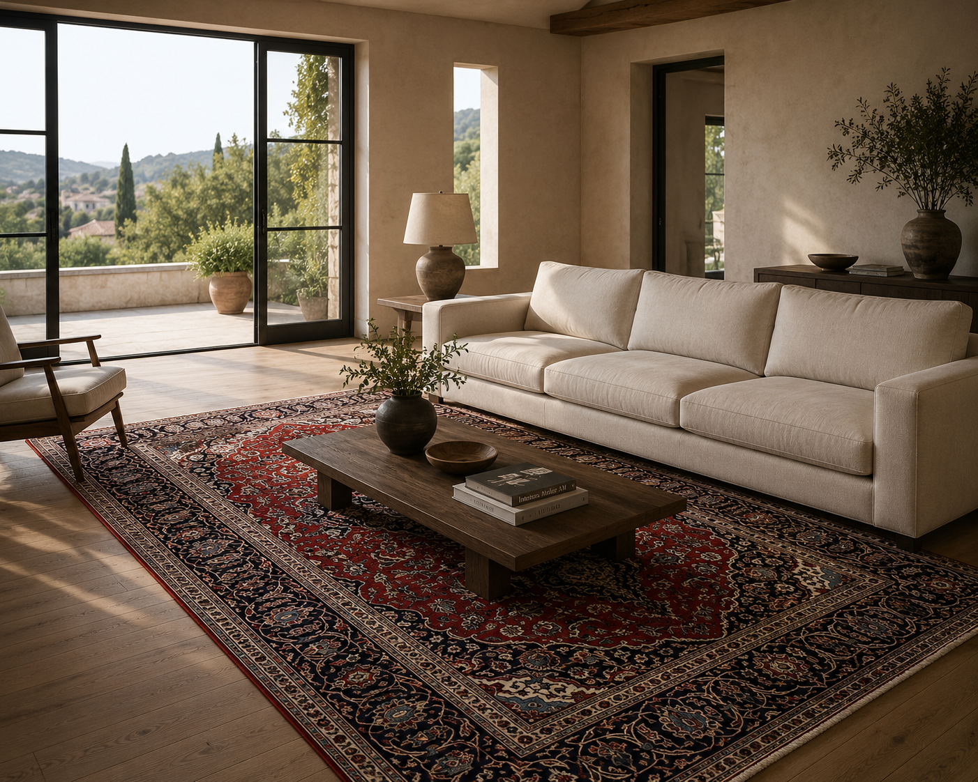 305 x 190 cm Hand-Knotted Persian Kashan Wool Rug