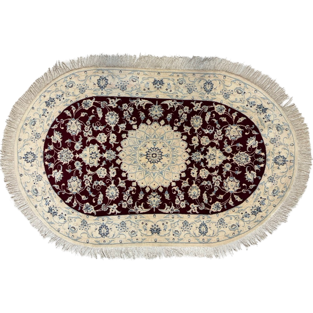 160 x 103 cm Hand Knotted Oval Persian Nain Nohla – Wool And Silk Rug