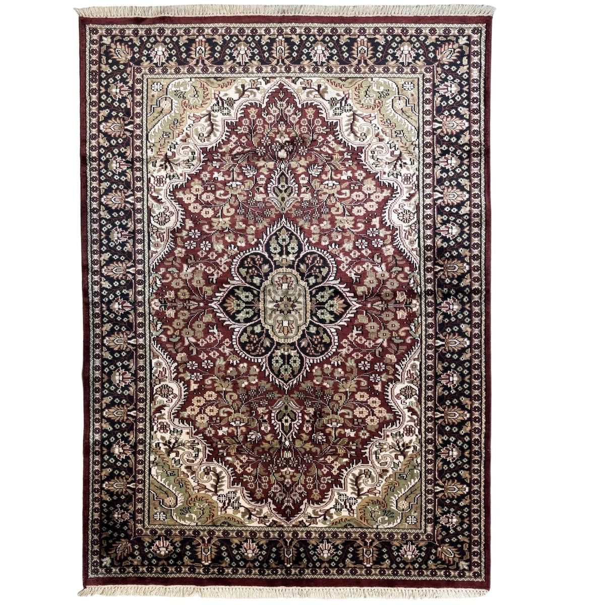 213 x 152 cm Hand Knotted Indian Silk Jaipur Oriental Rug