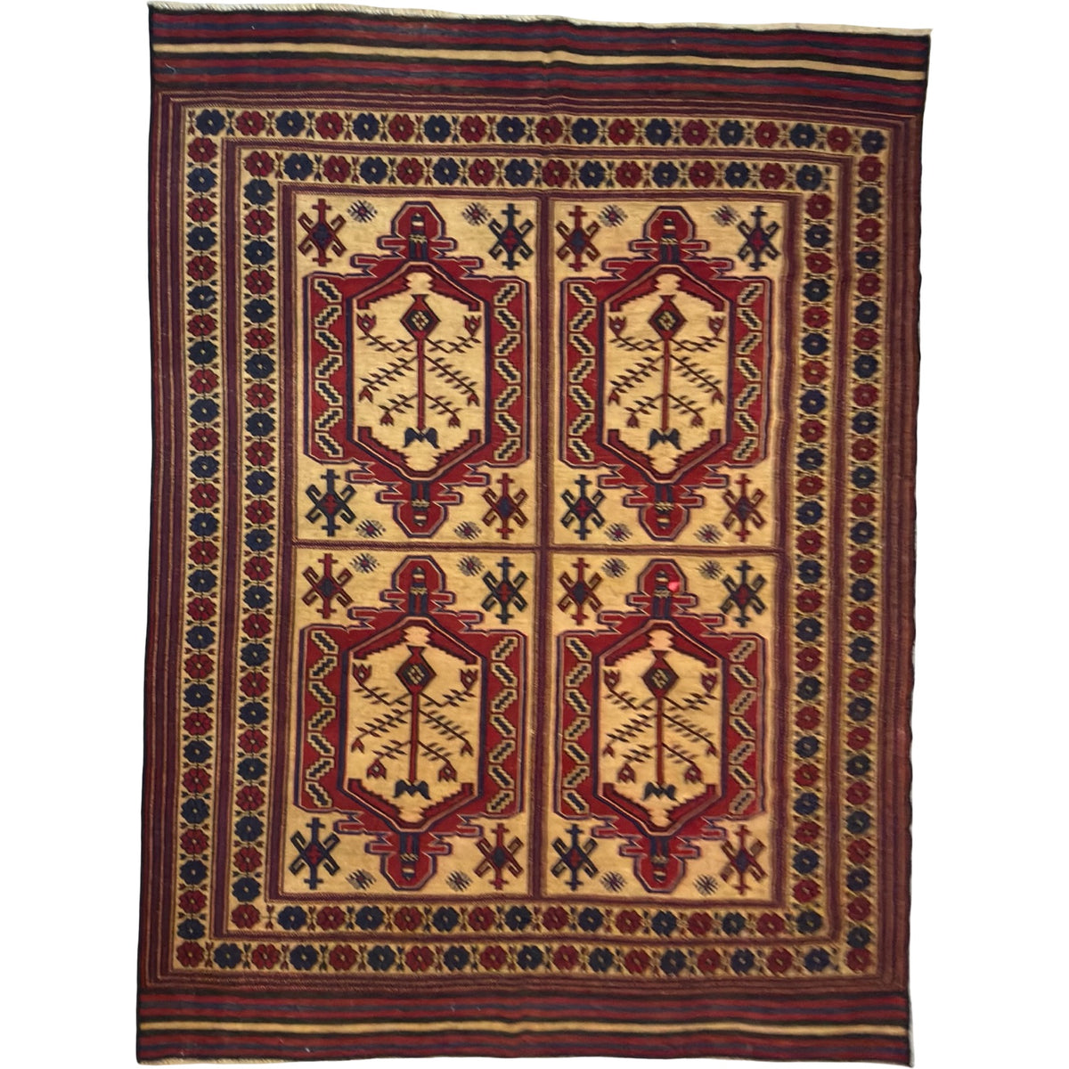 287 x 194 cm Kilim-Barjesta with Four Tree-of-Life Panels – Hand Woven Wool Rug