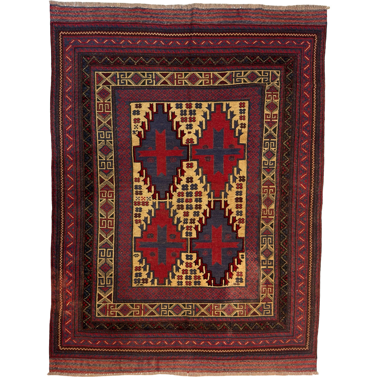 300 x 200 cm Tribal Kilim-Barjesta with Four Stepped Medallions – Hand Woven Wool Rug