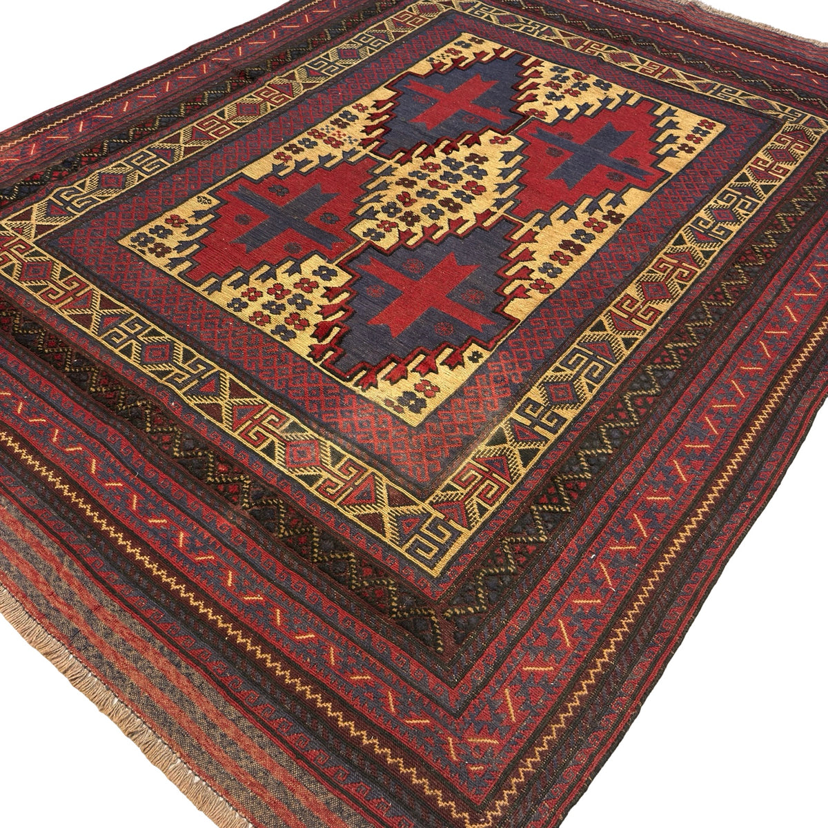 300 x 200 cm Tribal Kilim-Barjesta with Four Stepped Medallions – Hand Woven Wool Rug