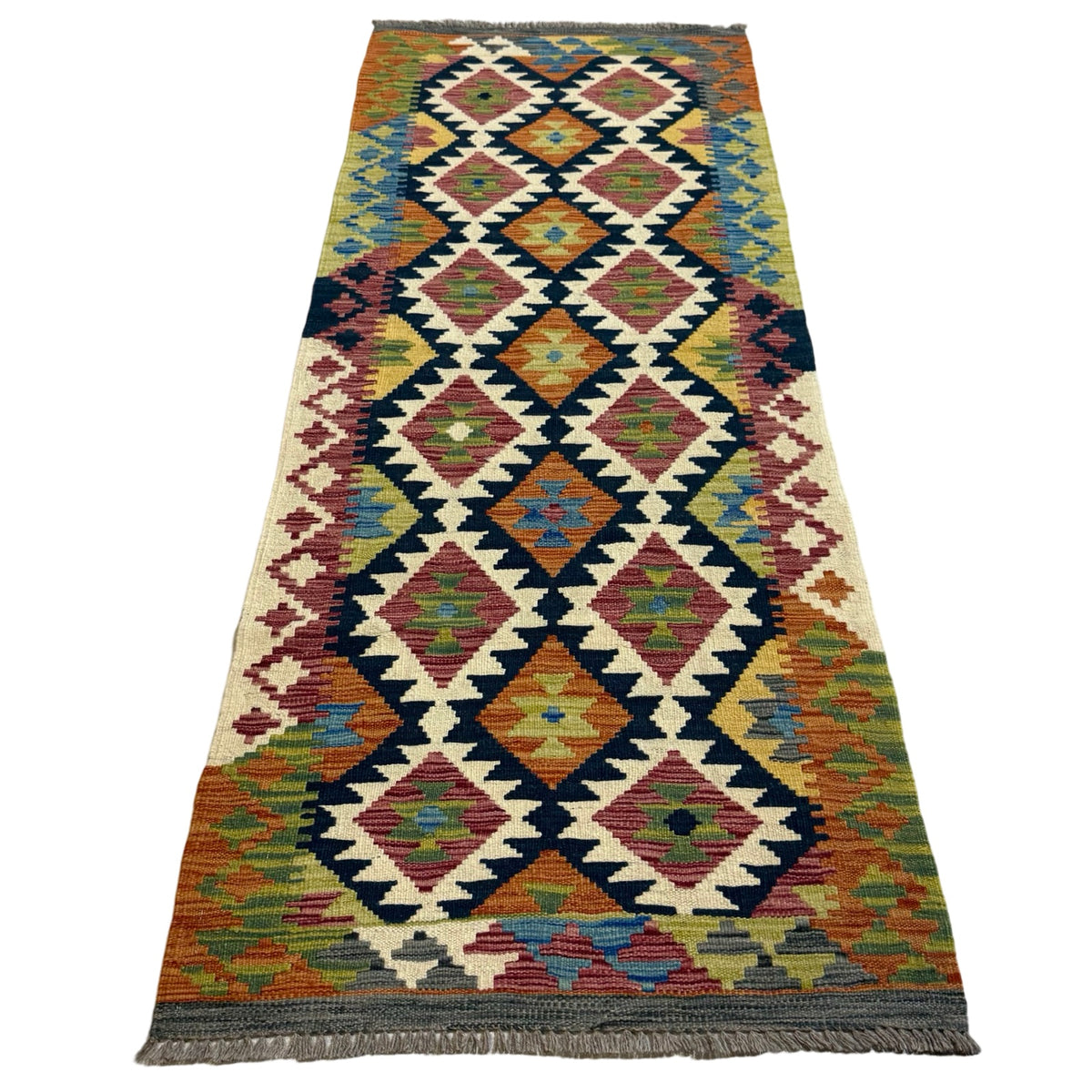 210 x 77 cm Hand Woven Afghan Kilim Chobi Runner Rug