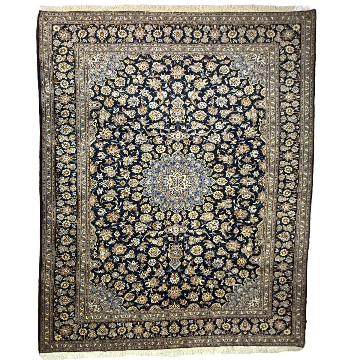 410 x 308 cm Hand Knotted Premium Navy Floral Persian Kashan Rug
