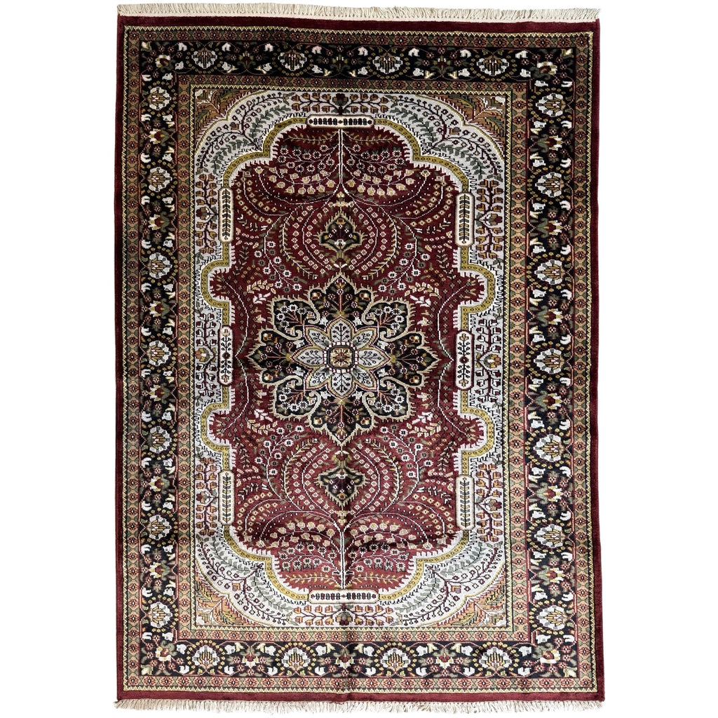 216 x 153 cm Hand Knotted Indian Silk Jaipur Oriental Rug