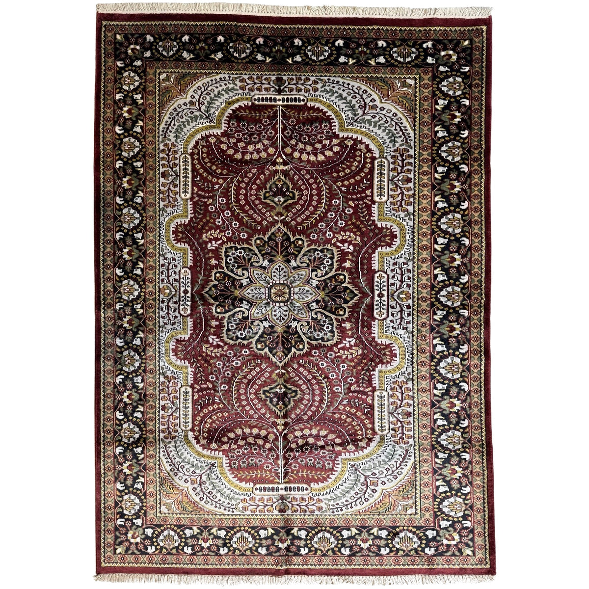 216 x 153 cm Hand Knotted Indian Silk Jaipur Oriental Rug