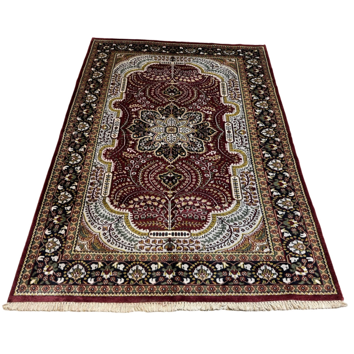 216 x 153 cm Hand Knotted Indian Silk Jaipur Oriental Rug