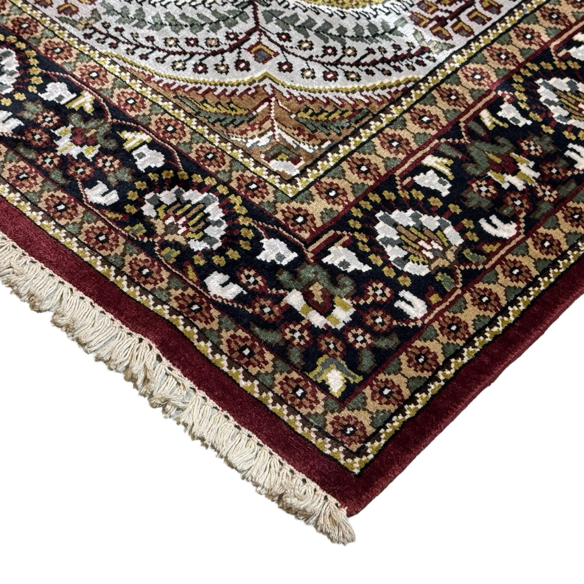 216 x 153 cm Hand Knotted Indian Silk Jaipur Oriental Rug